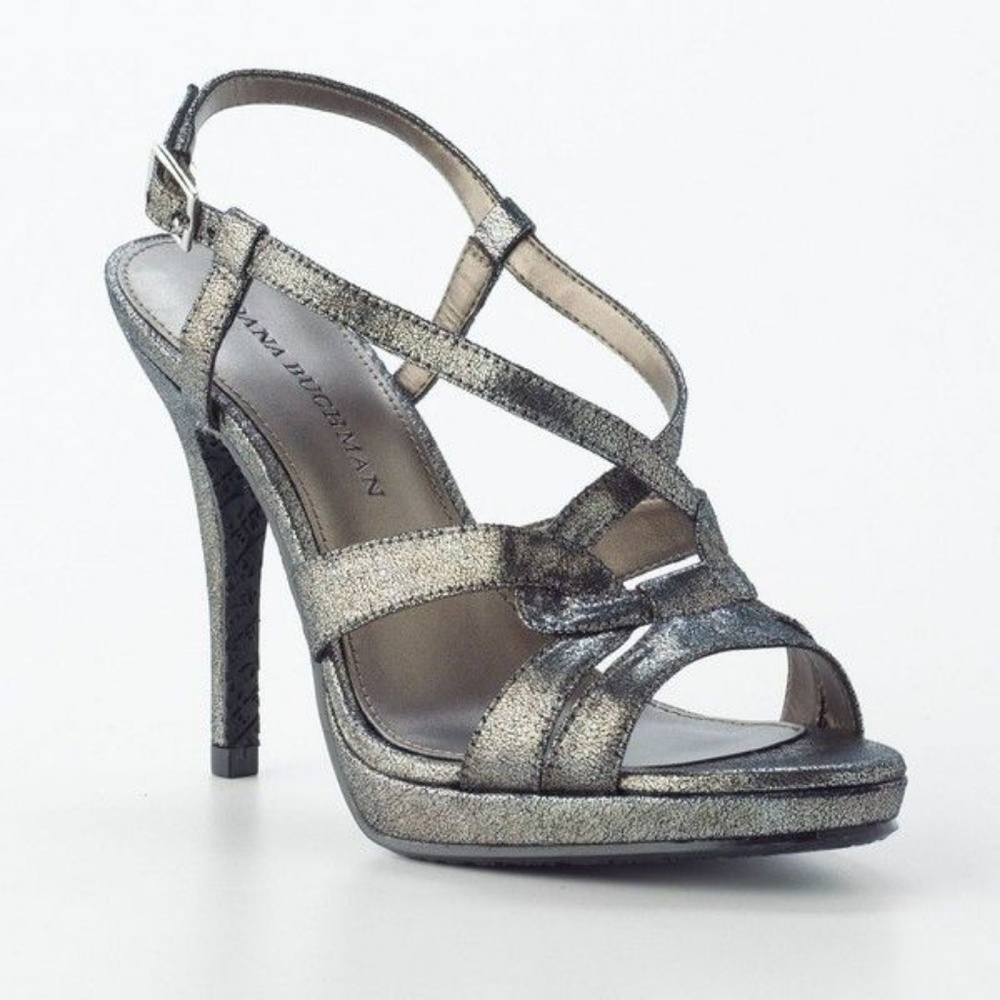 NWOT Dana Buckman Gilman pewter strappy heels